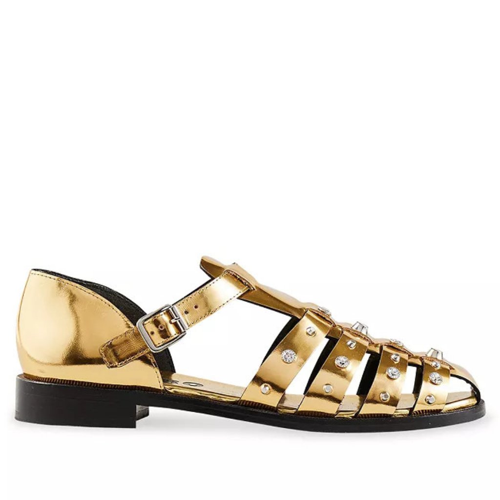 New Sandro Women's Olyma Studded Metallic Caged Fisherman Sandals - Gold